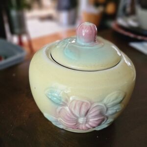Floral Ceramic Jar with Lid - Pastel Pink and Yellow